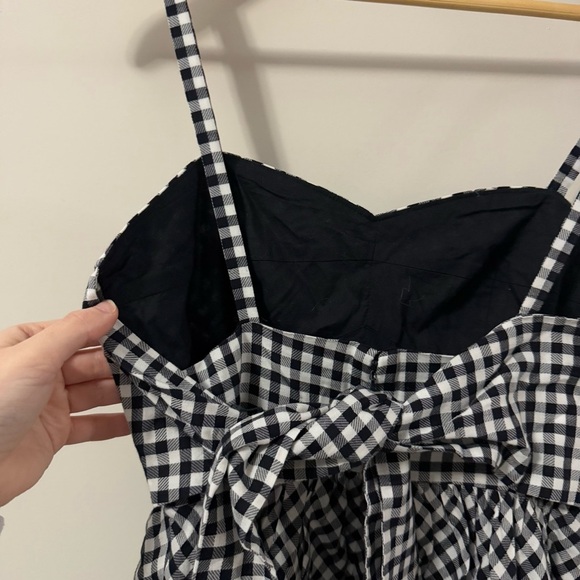 NWT J. Crew Bubble A Line Dress Black White Gingham Sleeveless Bow Cotton - Picture 10 of 16